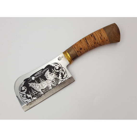 Нож "Мясной-1", сталь 65х13, береста, литье, гравировка